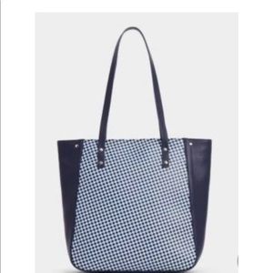 Talbots Navy Blue Leather Gingham Tote Bag Purse